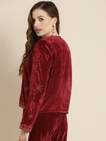 Maroon Velvet Embroidered Jacket