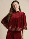 Maroon Velvet Embroidered Poncho