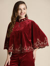 Maroon Velvet Embroidered Poncho