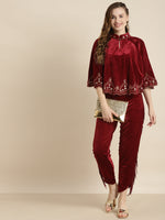 Maroon Velvet Embroidered Poncho