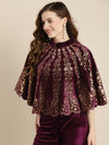 Purple Velvet Foil Print Poncho