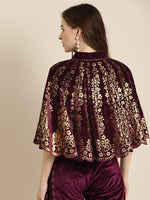 Purple Velvet Foil Print Poncho