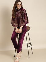 Purple Velvet Foil Print Poncho