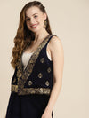 Navy Foil Print Waistcoat