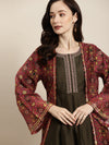 Women Maroon Patola Front Open Shrug