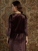 Women Brown Velvet Zari Embroidered Waistcoat