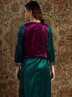 Women Burgundy Velvet Zari Embroidered Waistcoat