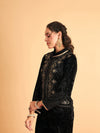 Women Black Velvet Front Embroidered Jacket