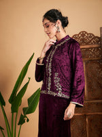 Women Purple Velvet Embroidered Jacket