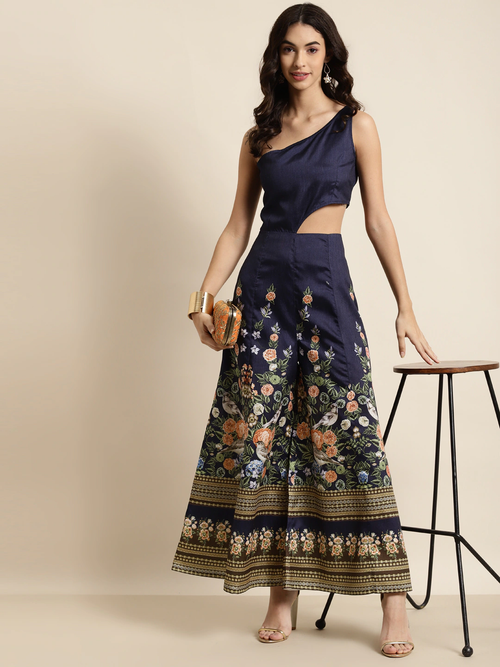 Navy Floral One Shoulder Kali Jumpsuit