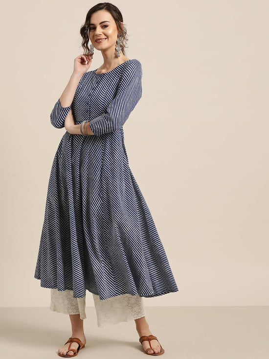 Navy Stripe Anarkali Kurta