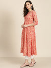 Peach Floral Front Open Anarkali Kurta