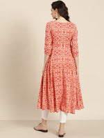 Peach Floral Front Open Anarkali Kurta