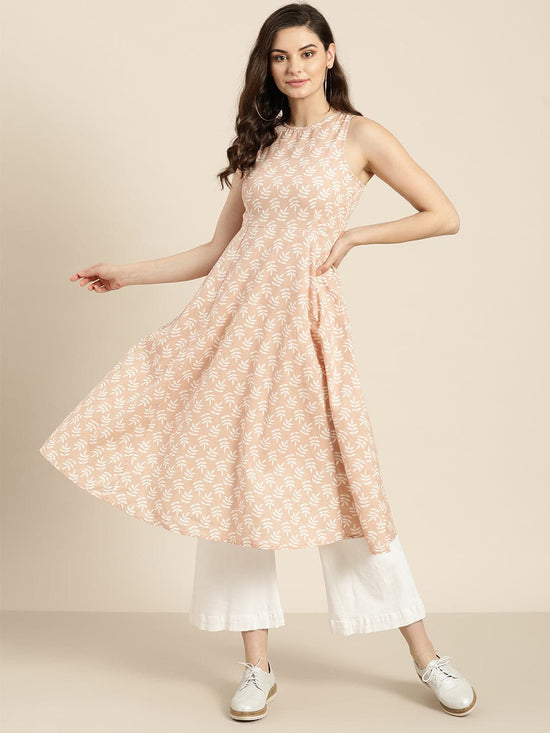 Peach Printed Sleeveless Kurta