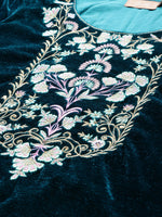 Green Zari Floral Embroidery Velvet Kurta
