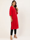 Red Zari Embroidered Placket Kurta