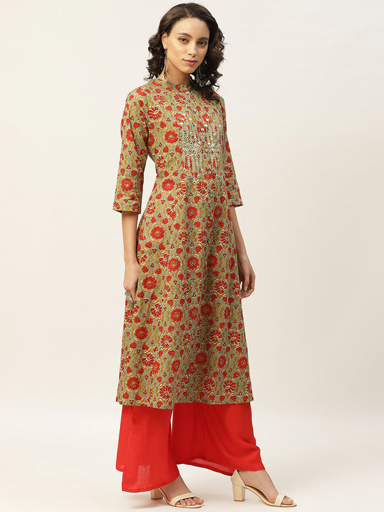 Grey Floral Zari Embroidery Front Open Kurta