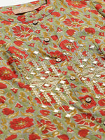 Grey Floral Zari Embroidery Front Open Kurta