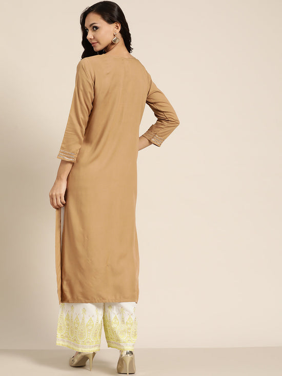 Brown Foil Print Panel Liva Kurta