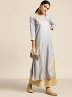 Grey Foil Print Liva Kurta