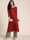 Maroon Zari Embroidered Liva Kurta