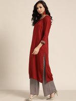 Maroon Zari Embroidered Liva Kurta