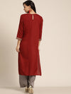 Maroon Zari Embroidered Liva Kurta