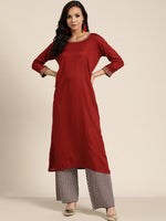 Maroon Zari Embroidered Liva Kurta