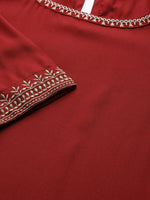 Maroon Zari Embroidered Liva Kurta