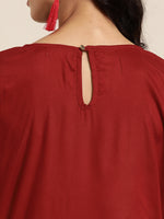 Maroon Zari Embroidered Liva Kurta