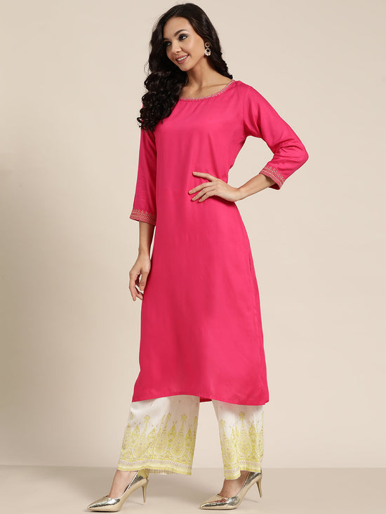 Fuchsia Zari Embroidered Liva Kurta