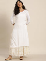 White Sleeve Embroidered Liva Kurta