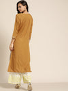 Mustard Neck Zari Embroidered Liva Kurta