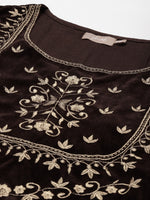 Brown Velvet Zari Embroidered Short Kurta