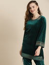 Teal Velvet Zari Embroidered Short Kurta