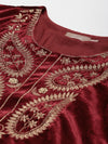 Maroon Velvet Zari Embroidered Short Kurta