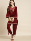 Maroon Velvet Zari Embroidered Short Kurta