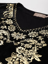 Black Velvet Foil Print Flared Sleeve Kurta