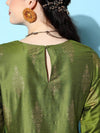 Women Green Cotton Silk Floral Foil Straight Kurta