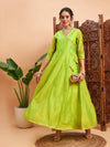 Women Lime Green Chanderi Embroidered Wrap Anarkali Kurta