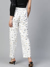 White Drangonfly Print Side Button Palazzo