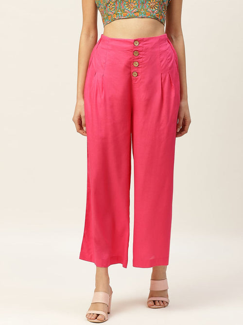 Fuchsia Front Button Pleated Culottes