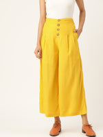 Yellow Front Button Pleated Culottes