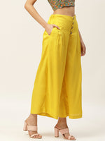 Yellow Front Button Pleated Culottes