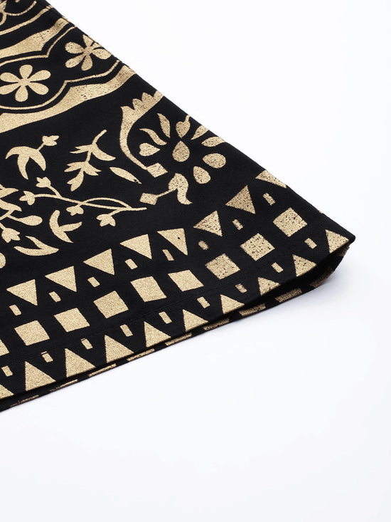 Black Paisely Foil Print Flared Palazzo