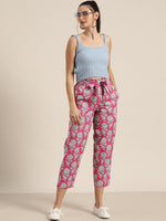 Pink Floral PaperBag Waist Pants