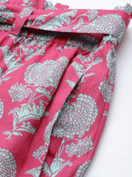 Pink Floral PaperBag Waist Pants