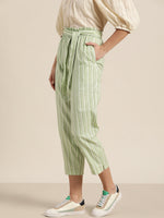 Green Stripes PaperBag Waist Pants