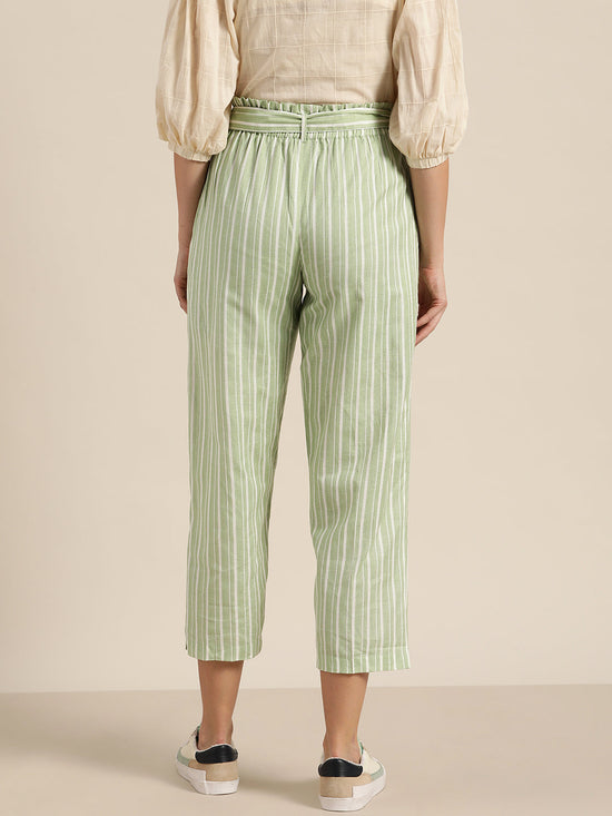 Green Stripes PaperBag Waist Pants