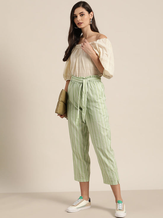 Green Stripes PaperBag Waist Pants